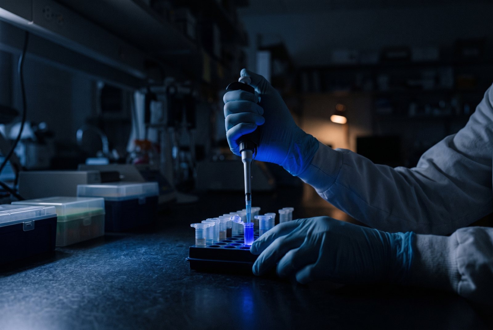 Researcher working at a laboratory bench