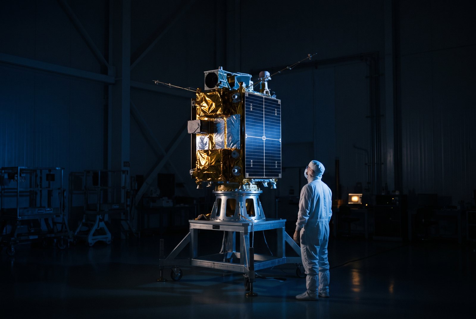 Satellite hardware in an assembly bay